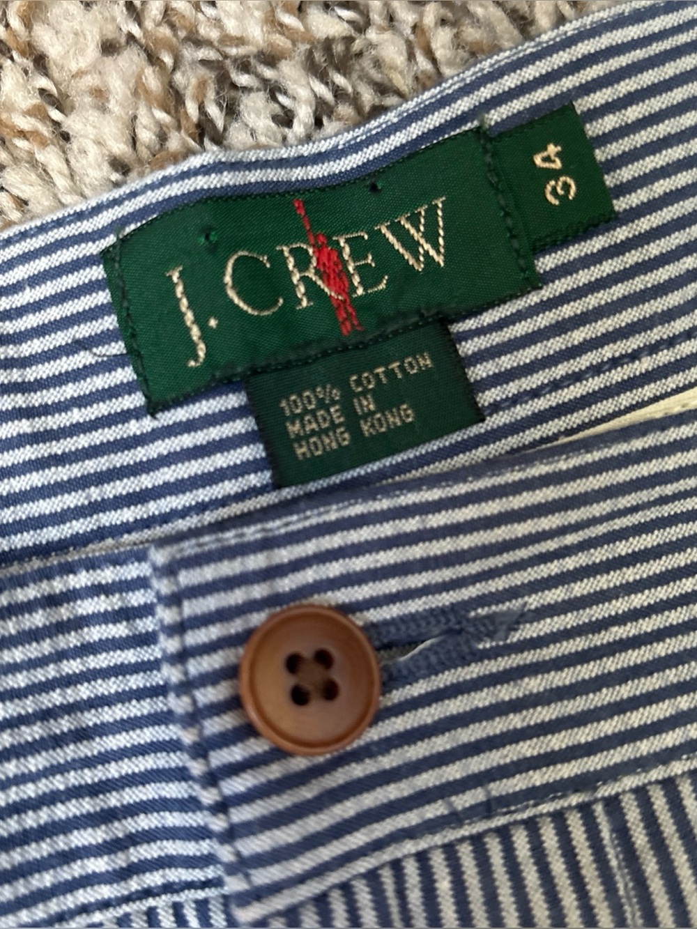 J. Crew Men’s Classic Seersucker Cotton Pants, Blue & White Stripes, 34x30